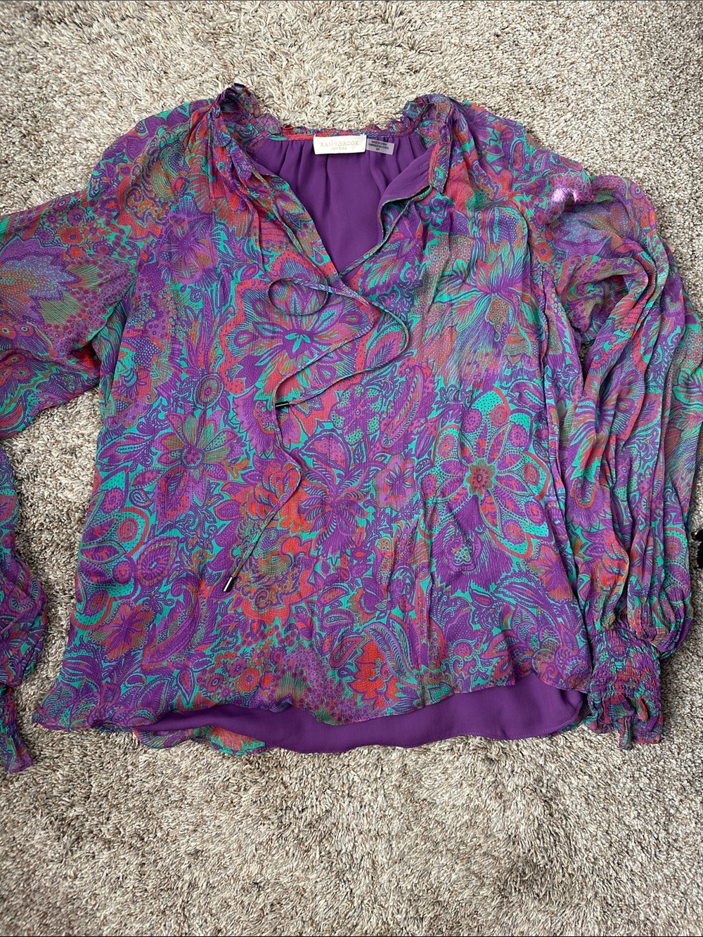 Ramy Brook Purple Multicolor Paisley Tie-Neck Blouse